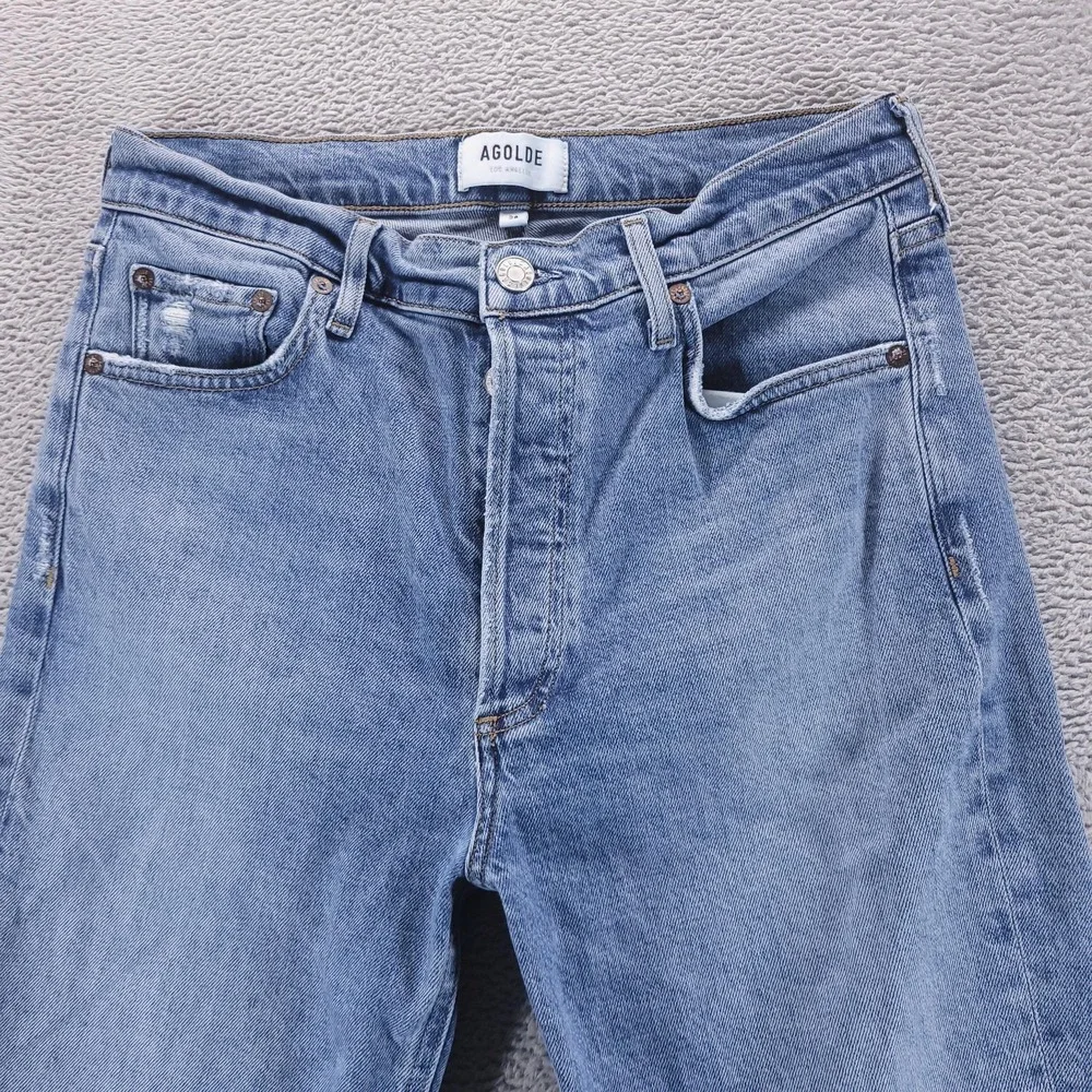 AGOLDE Jeans Womens 28 Blue Nico High Rise‎ Skinny Button Fly Raw Hem Cropped